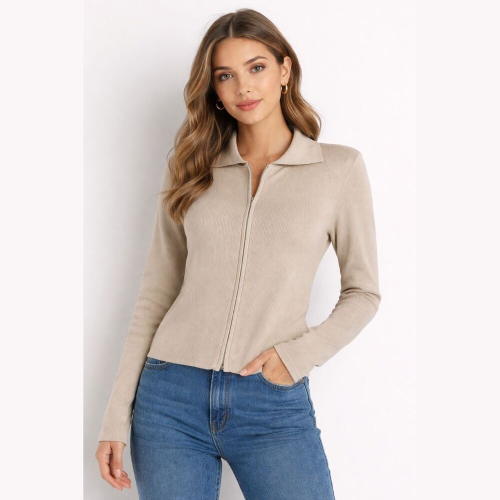 Vtg Collection Fifty Nine Silk Zip Cardigan Sweater Small Collared Y2K Preppy - Picture 1 of 11